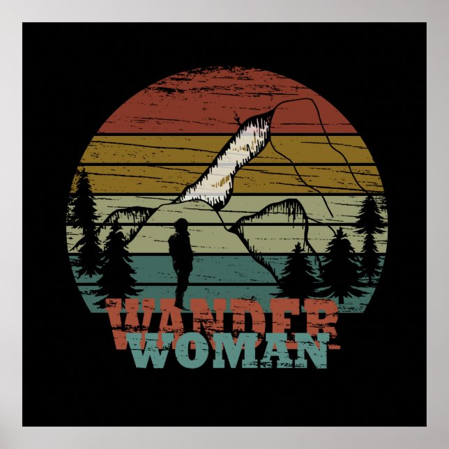 Wander hiking hike camping woman vintage poster (Front)
