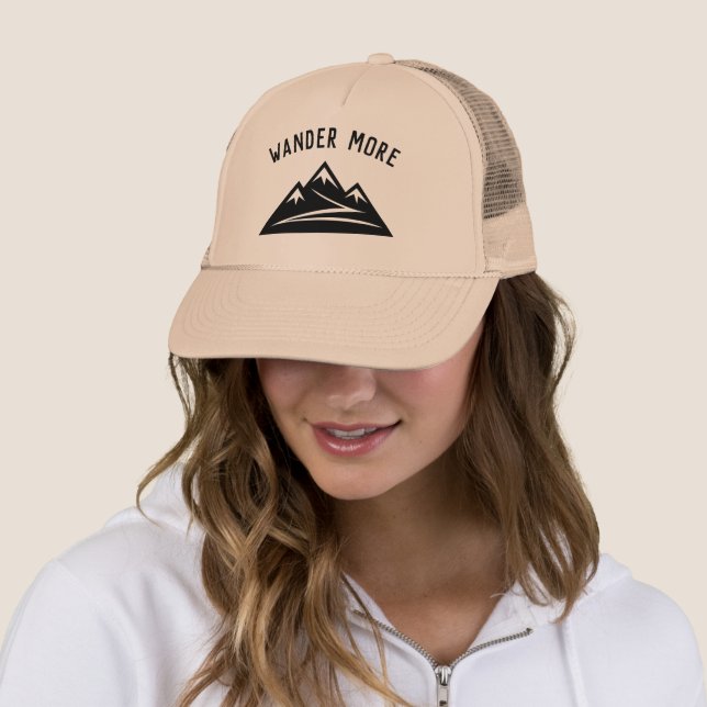 Wander More mountaintop logo trucker hat (In Situ)
