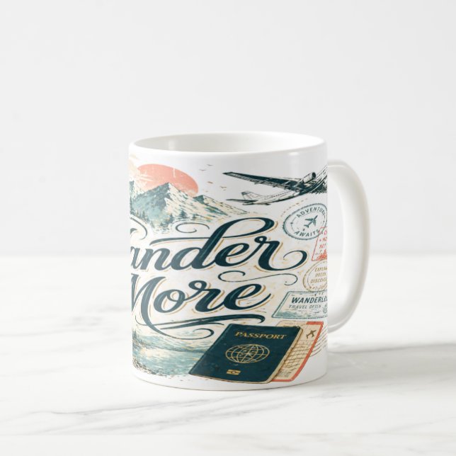Wander More Mug Travel Adventure Wanderlust Coffee (Front Right)