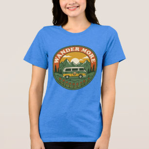 Wander More Vintage Camper Van Mountain Badge Tri-Blend Shirt