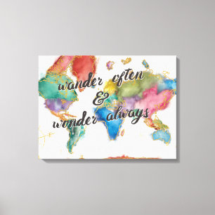 Wander Often, Wander Always Map With Quote Canvas Print