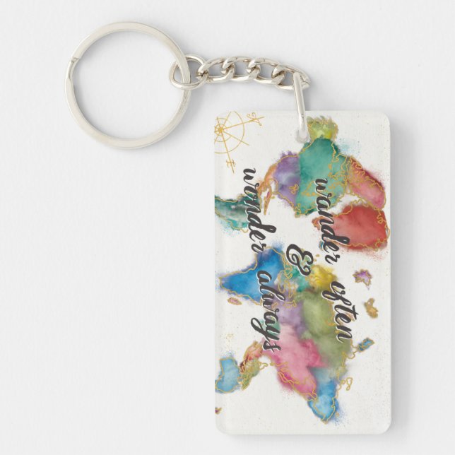 Wander Often, Wander Always Map With Quote Key Ring (Front)