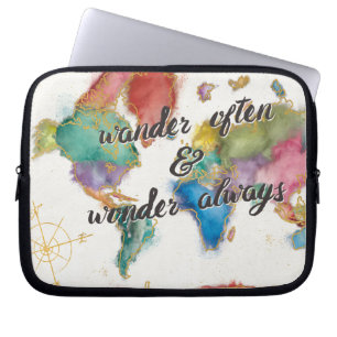 Wander Often, Wander Always Map With Quote Laptop Sleeve