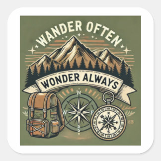 Wander Often. Wonder Always Square Sticker