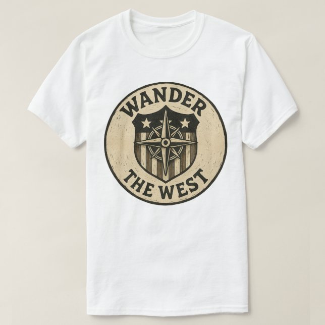 Wander the West Vintage Badge Design T-Shirt (Design Front)