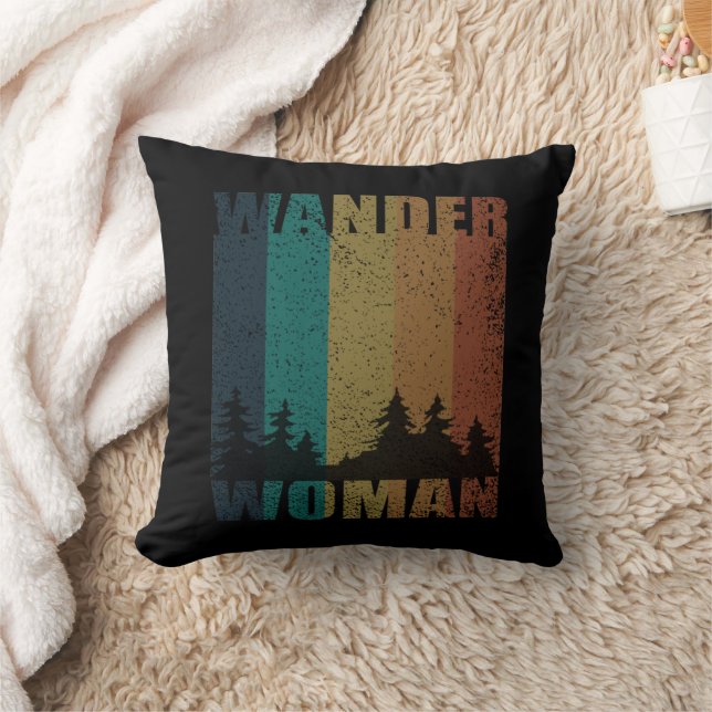 Wander woman hiking camping vintage cushion (Blanket)
