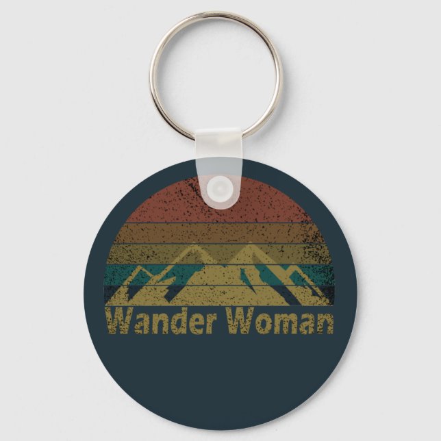 Wander woman hiking camping vintage key ring (Front)