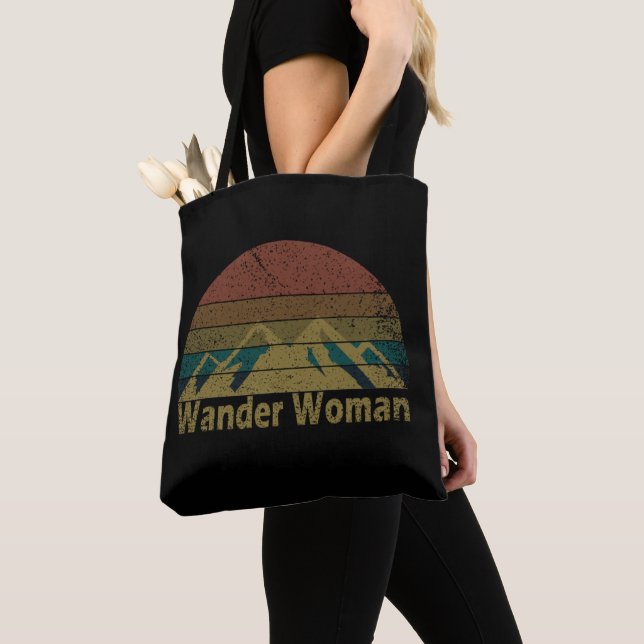 Wander woman hiking camping vintage tote bag (Close Up)