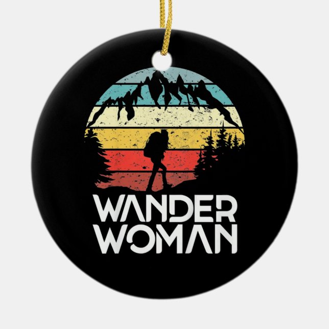 Wander Woman Hiking Ceramic Tree Decoration (Front)