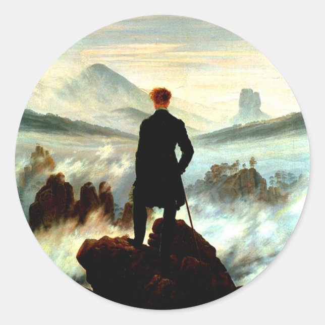 Wanderer Above The Sea Of Fog By Caspar David Frie Classic Round Sticker (Front)