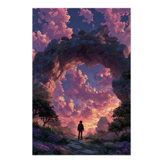 Wanderer at Sunset Arch Fantasy Landscape Poster (Front)