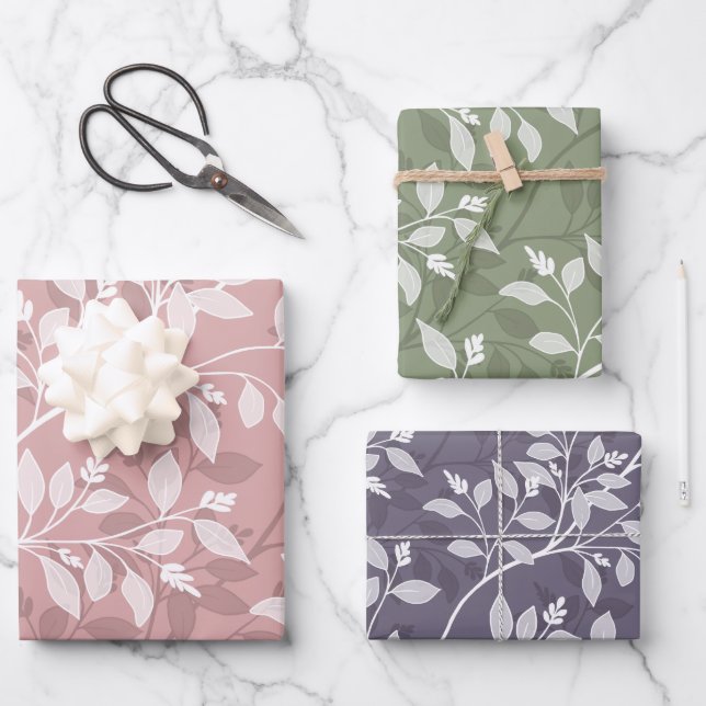 Wandering Leaves Elegant Botanical Pattern Wrapping Paper Sheet (Front)