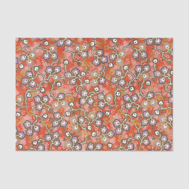 Wandering Purple Blossom Red Japanese Origami Tissue Paper (Front)