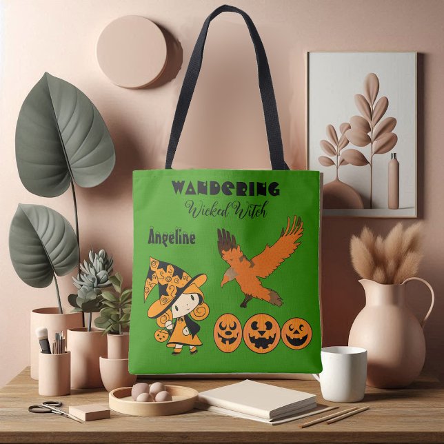 Wandering Wicked Witch Personalised Halloween Cute Tote Bag (Wandering Wicked Witch Personalized Halloween Cute Tote Bag)
