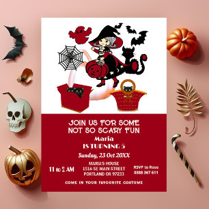 Wandering Witch Halloween Spider Web Kids Birthday Invitation