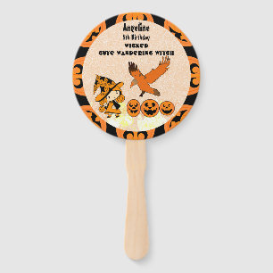 Wandering Witch Raven Halloween Pumpkins Birthday Hand Fan