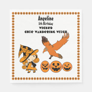 Wandering Witch Raven Halloween Pumpkins Birthday Napkin
