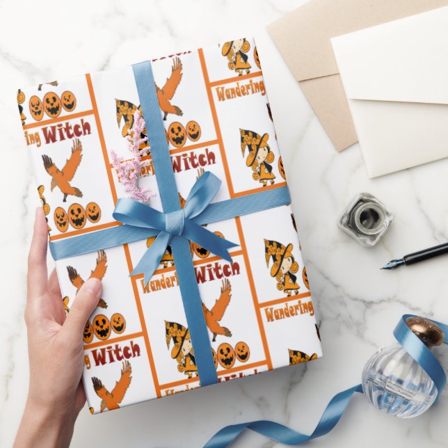 Wandering Witch Raven Jack O Lantern Halloween Fun Wrapping Paper (Gifting)