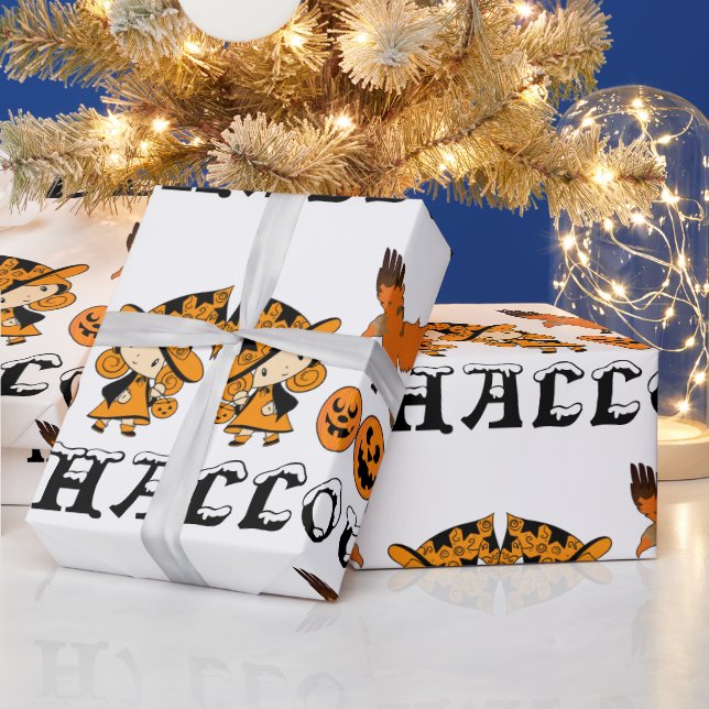 Wandering Witch Spooky Jack O Lanterns Halloween Wrapping Paper (Holidays)