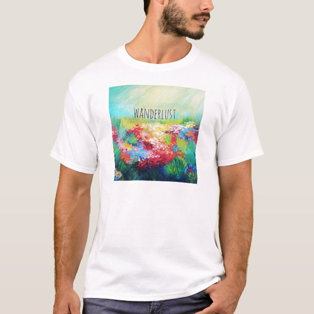 WANDERLUST Abstract Nature Art Typography Painting T-Shirt (Front)
