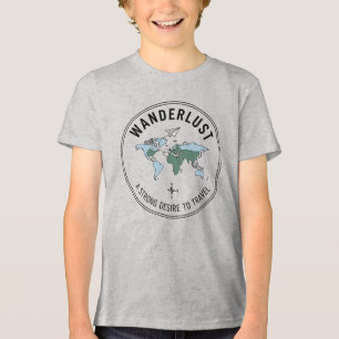 Wanderlust Adventure Awaits Travel World Map Kids Tri-Blend Shirt