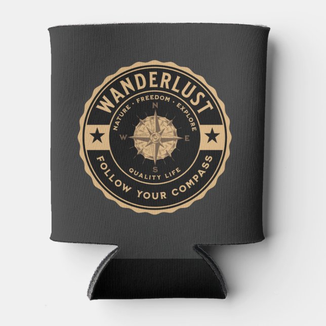 Wanderlust Adventure Outdoor Camping Travel Hiking Can Cooler (Front)