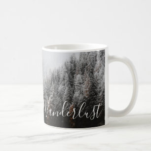 Wanderlust black and white mountainous forests, coffee mug