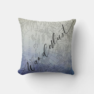 Wanderlust Blue Ombre Watercolor Vintage World Map Cushion