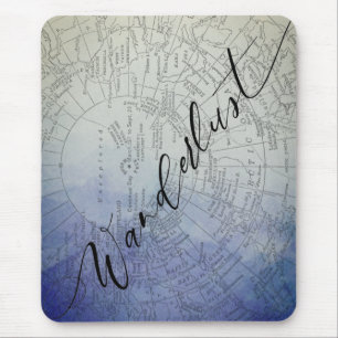 Wanderlust Blue Ombre Watercolor Vintage World Map Mouse Mat