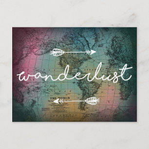 Wanderlust Colourful World Map Postcard