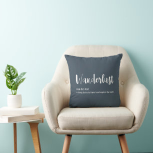 Wanderlust definition white grey blue colour cushion
