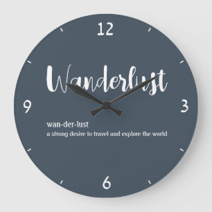 Wanderlust definition white grey blue colour large clock
