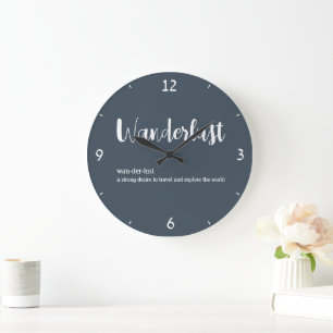 Wanderlust definition white grey blue colour large clock