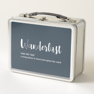 Wanderlust definition white grey blue colour metal lunch box
