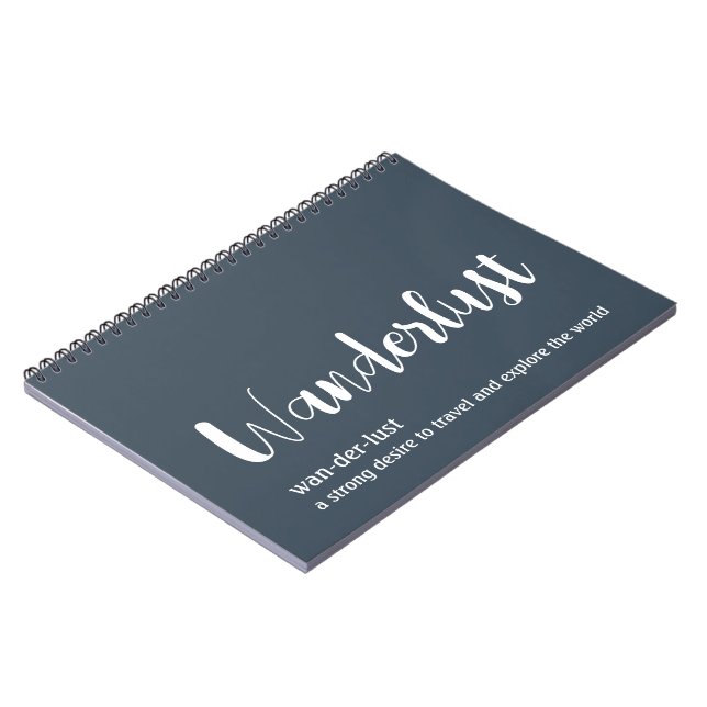 Wanderlust definition white grey blue colour notebook (Left Side)