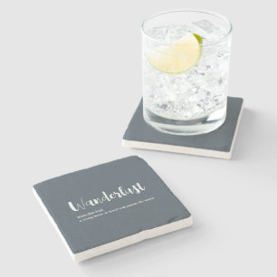 Wanderlust definition white grey blue colour stone coaster
