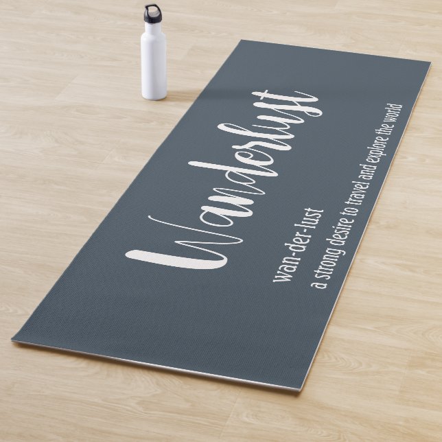 Wanderlust definition white grey blue colour yoga mat (In Situ)