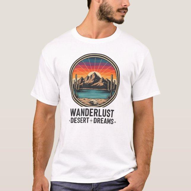 Wanderlust Desert Dreams Retro Sunset T-Shirt (Front)