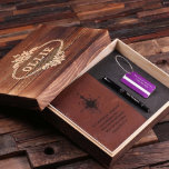 Wanderlust Gift Set: Purple Tag, Pen & Journal<br><div class="desc">4pc gift set for men or women,  includes leather journal,  luggage tag (6 colours),  pen and keepsake wood box,  each personalised with anything you like.</div>