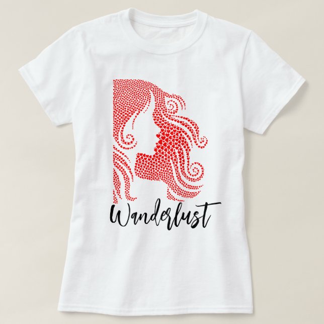 Wanderlust Girl's Silhouette in Red Hearts  T-Shirt (Design Front)