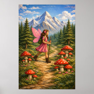 Wanderlust Mountain Fairy Hiker Fairycore Mushroom Poster