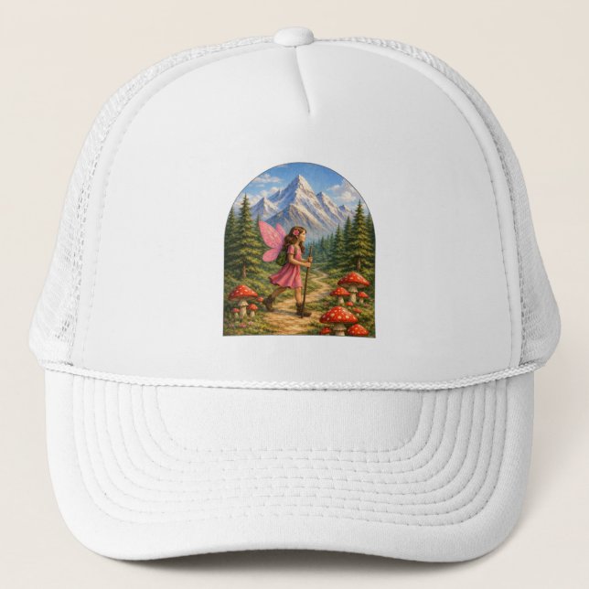 Wanderlust Mountain Fairy Hiker Fairycore Mushroom Trucker Hat (Front)