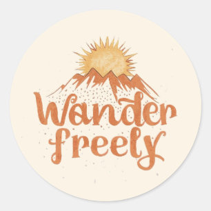 Wanderlust Mountain Sun Boho Typography Classic Round Sticker