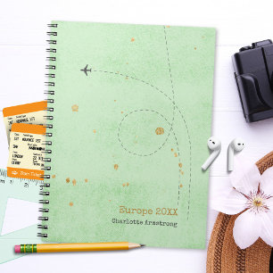 Wanderlust Name Aeroplane Sage Mint Gold Travel Notebook