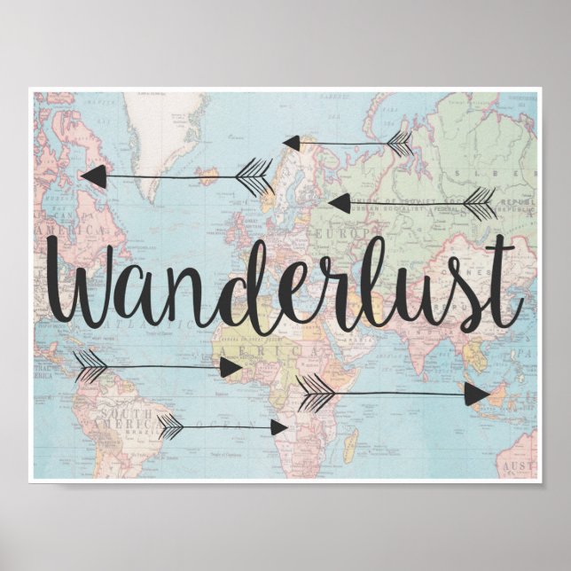 Wanderlust on vintage world map poster (Front)