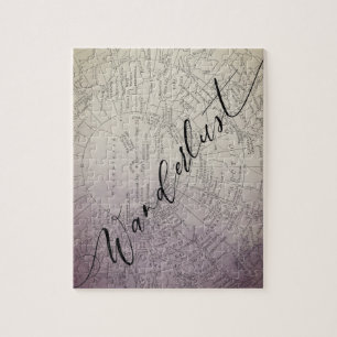 Wanderlust Purple Ombre Watercolor Adventure Map Jigsaw Puzzle