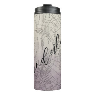 Wanderlust Purple Ombre Watercolor Adventure Map Thermal Tumbler