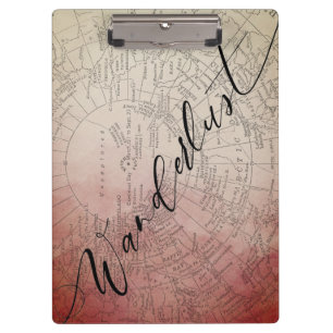 Wanderlust Red Ombre Watercolor Vintage Travel Map Clipboard