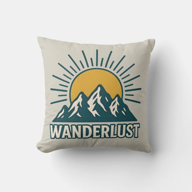 Wanderlust Retro Teal Mountain Sunrise | Hiking Cushion (Front)