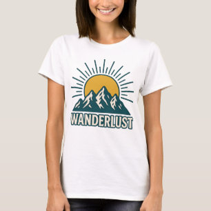 Wanderlust Retro Teal Mountain Sunrise   Hiking T-Shirt